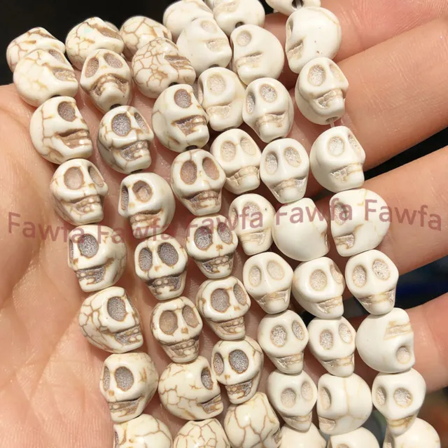 10x12mm White Turquoise Carved Skull Head Gemstone Loose Beads 15'' Strand