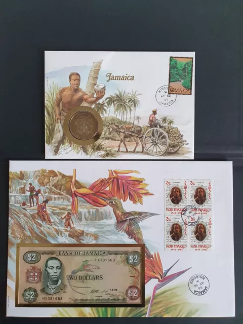 Banknotenbrief Numisbrief Jamaika 2 Dollar unc. 1993 Münze PP Set Bob Marley