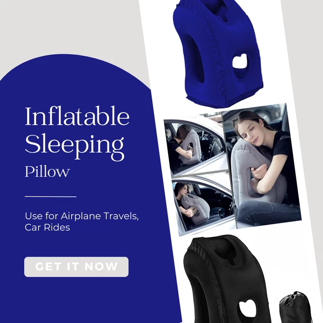 Inflatable Travel Sleeping Pillow Portable Chin Support Rest Airplane Plane Car