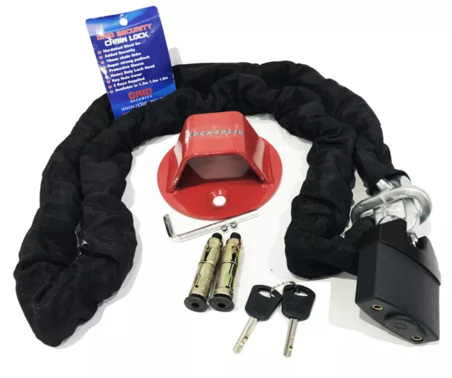 Lucchetto catena moto 1,8 m sicurezza griglia resistente + ancoraggio a terra RS-Atom