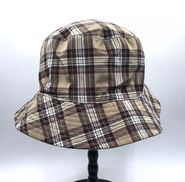 Totes Reversible Rain Bucket Hat Water Repellent Tan Red Plaid Tan OSFM New