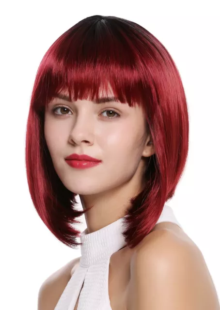 WIG ME UP Perruque pour Femme, Carré Court Longbob Frange Ombre Noir Rouge Sexy