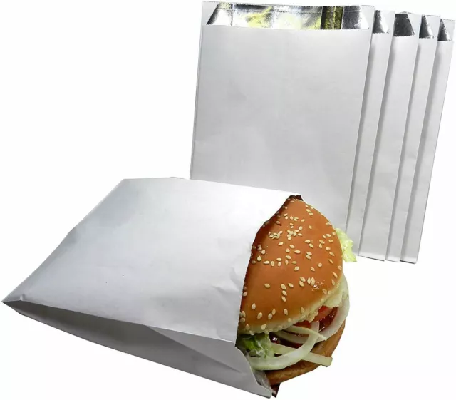 1000 X Foil Lined White Paper Bag - Size 7" x 9" x 12" (Hot Chicken, Nan Bread)