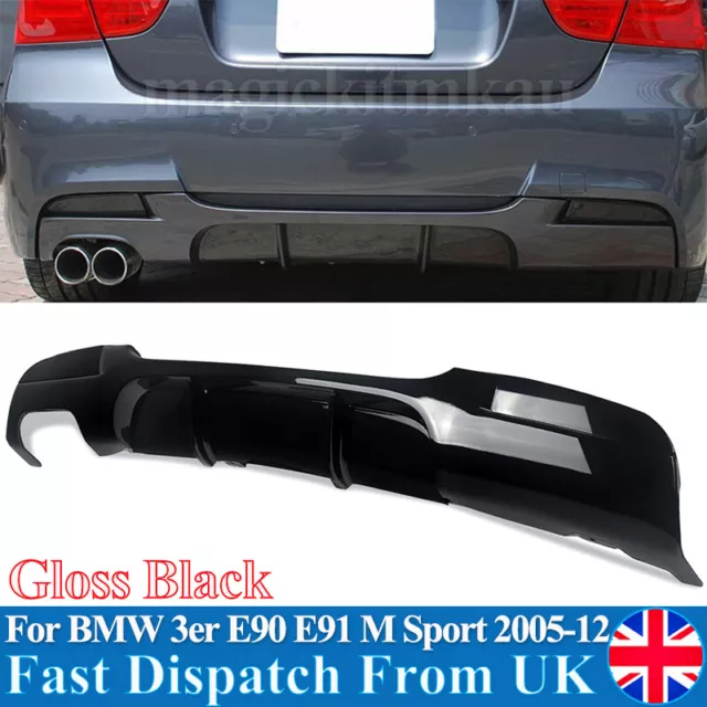 FOR BMW 3SERIES E90 E91 320d 330i M SPORT REAR BUMPER DIFFUSER GLOSS BLACK  05-12 £105.98 - PicClick UK
