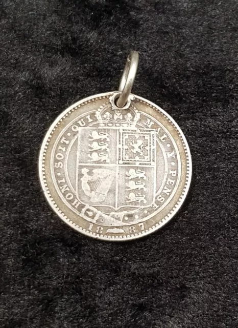 Queen Victoria 1887 Victorian Antique English Sterling Silver Coin Pendant Charm