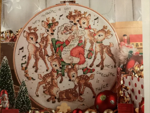 Cross Stitch Chart Only - Santa Checking His Christmas List With Reindeer