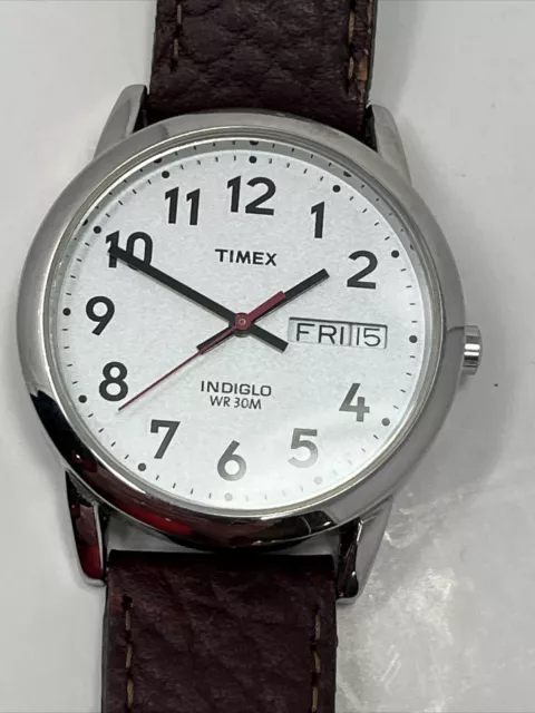 Timex Men's Easy Reader Brown Leather Watch 35MM (T20041) New Battery