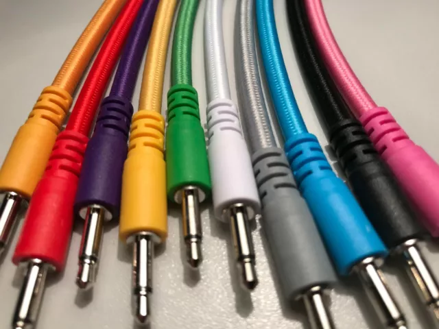 Lot de 5 câbles Nylon tressé patch Eurorack modulaire 3,5 mono 15,30,45 ou 90cm