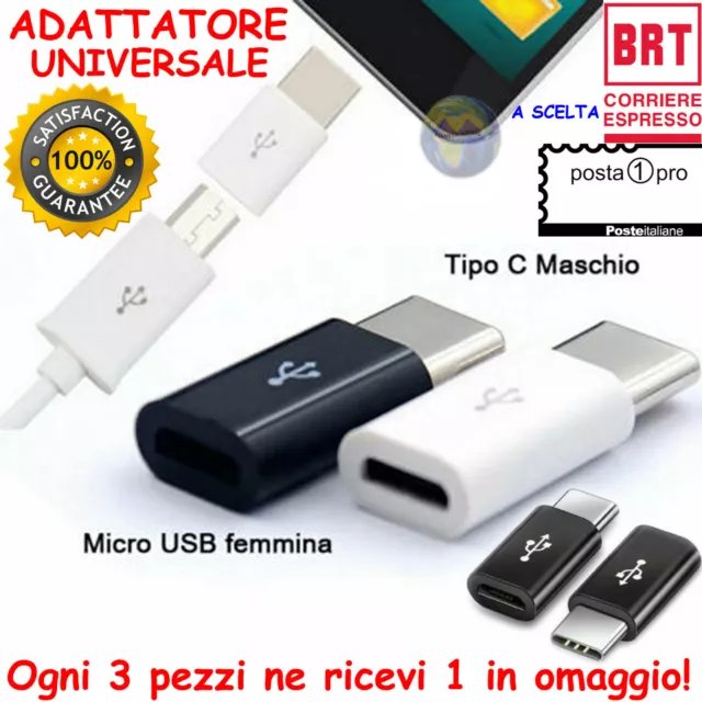 Adattatore da MICRO USB Femmina a Maschio TIPO Type C Universale PER SMARTPHONE