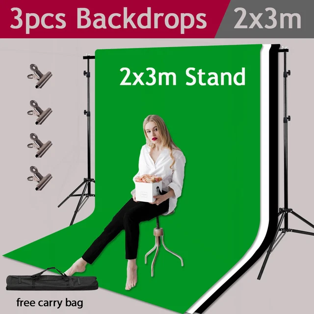 3m Photo Backdrop Stand Kit Studio Black White Background Green Screen+4x Clips