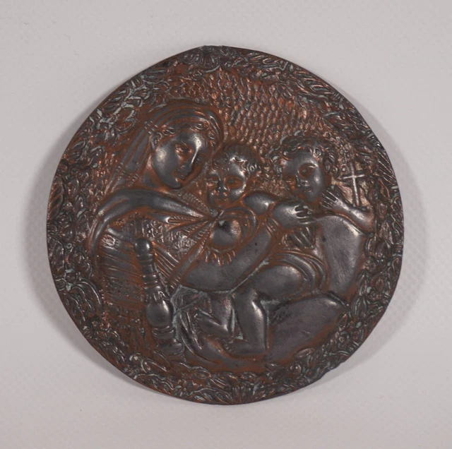 Vecchio Bronzo Placca La Madonna Della Seggiola Raffaello Con Sospensione