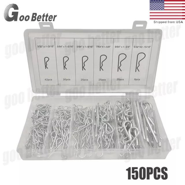 150pc R Pin Industrial Mechanical Hitch Locking Hair Pin Tractor Clip Assortment