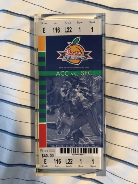 2000 PEACH BOWL TICKET LSU V Georgia Tech GEORGIA DOME Rare Lucite