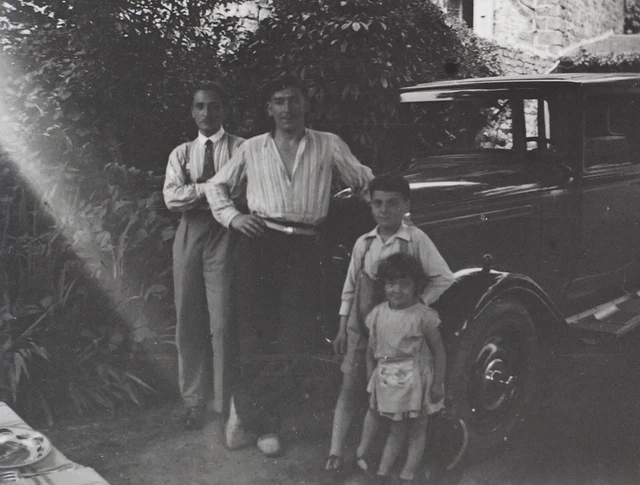 Famille Voiture c1935 Photo NEGATIVE Plaque Stereo Vintage V36L2n 