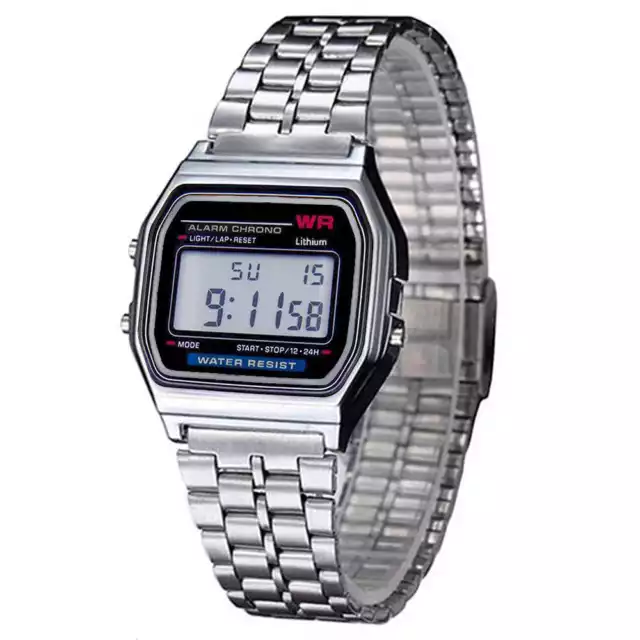 Reloj de Pulsera Hombre Mujer Vintage Clasico Metal Digital Wrist Watch Plata