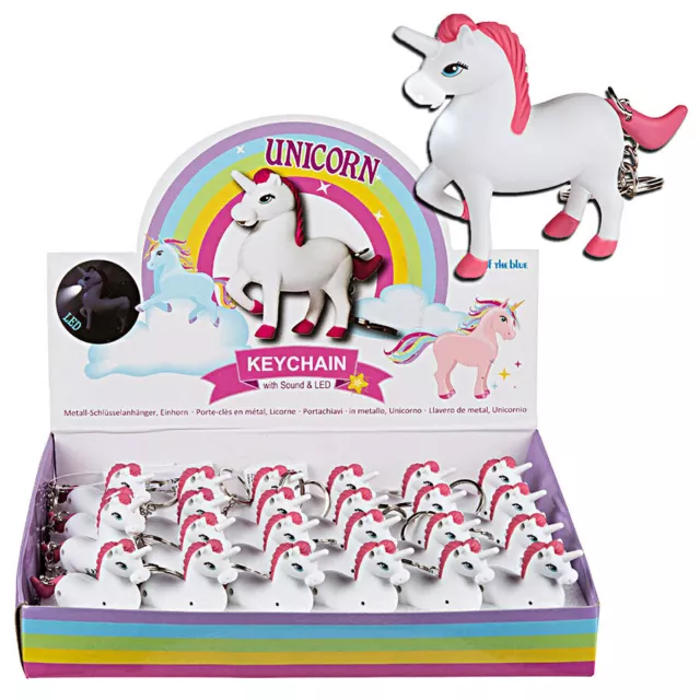 24 x Schlüsselanhänger Einhorn Sound & LED Mitgebsel Mädchen Unicorn Licht rosa