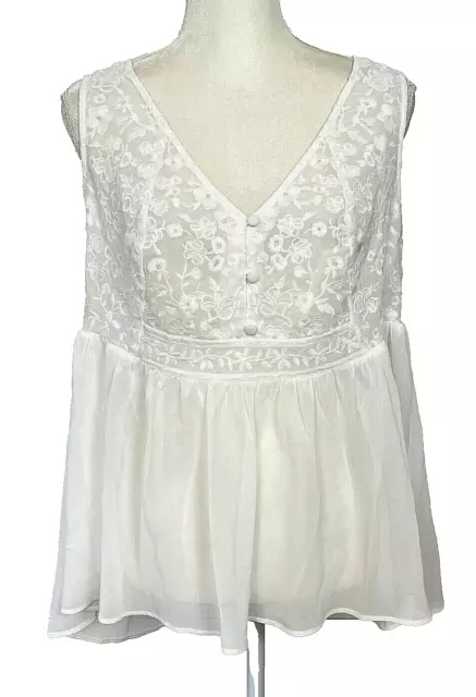 Torrid Plus Size 0 L 12 Chiffon Embroidered Peplum Top Sheer Off White Babydoll