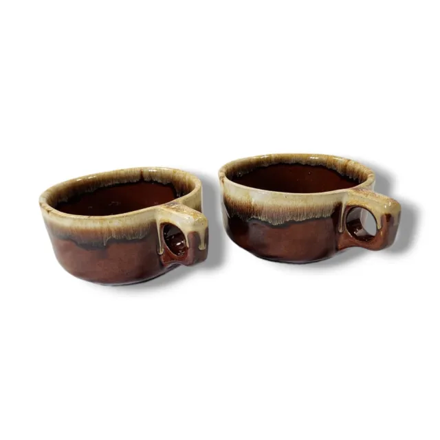 Set 2 Western Stoneware WS Maple Leaf Monmouth Brown Drip Glaze Soup Chile Bowls