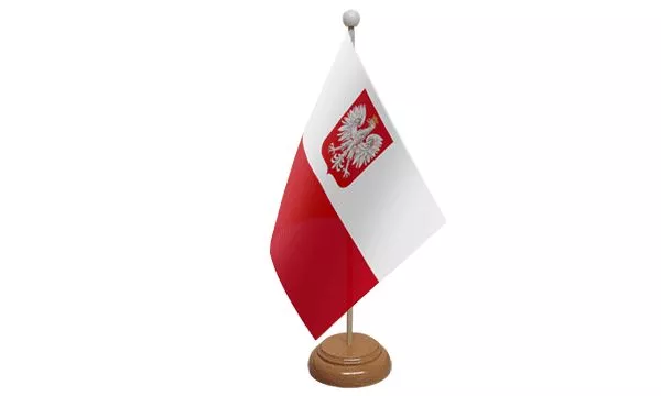 Poland Eagle Table Desk Flag With Wooden Base