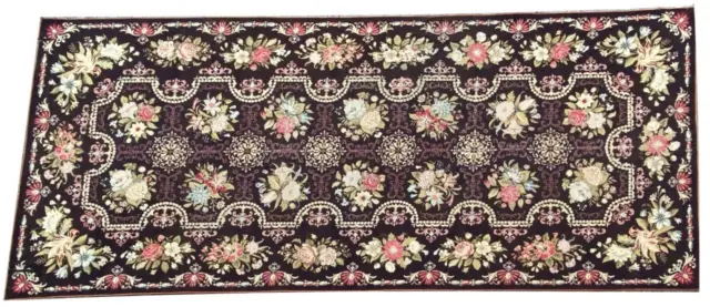 Antique French Aubusson Savonnerie Victorian Floral Needlepoint 13x5 Runner Rug