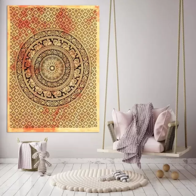 Tapiz Indio Mandala Amarillo Color Casero de Pared Decorativo Arte Póster