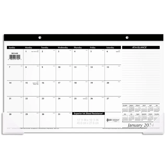 2024 ATAGLANCE SK1400 Compact Desk Pad Calendar, 173/4 x 107/8
