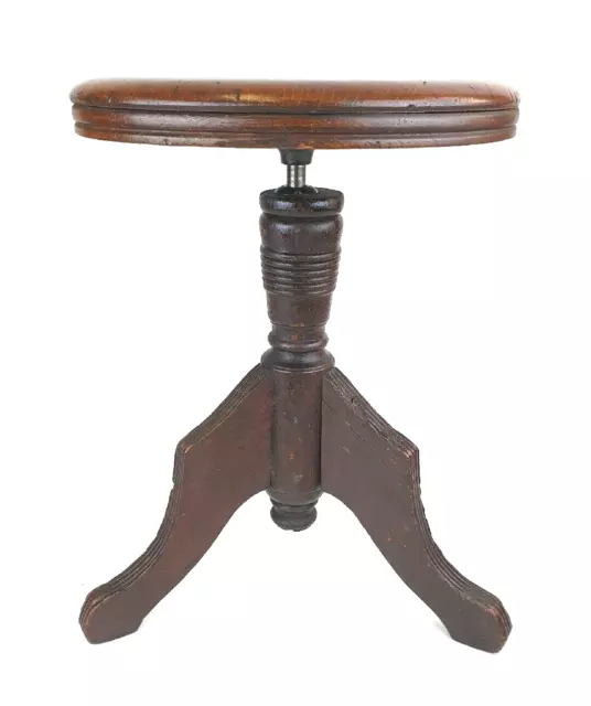 Holtzman Antique Adjustable Wooden Piano Stool Round Tripod Industrial Columbus