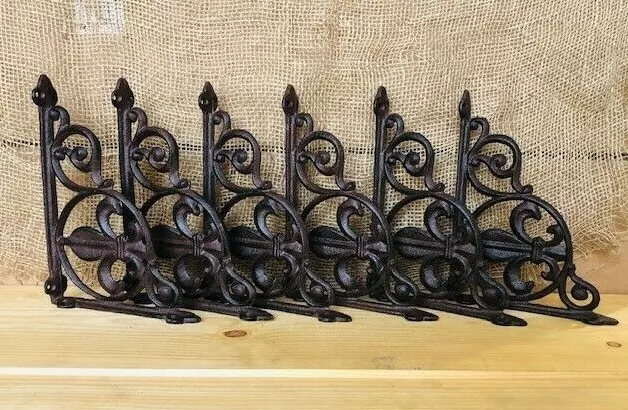 6 Cast Iron Shelf Brackets Fleur De Lis French Bookshelf Corbels Book Wall Gras