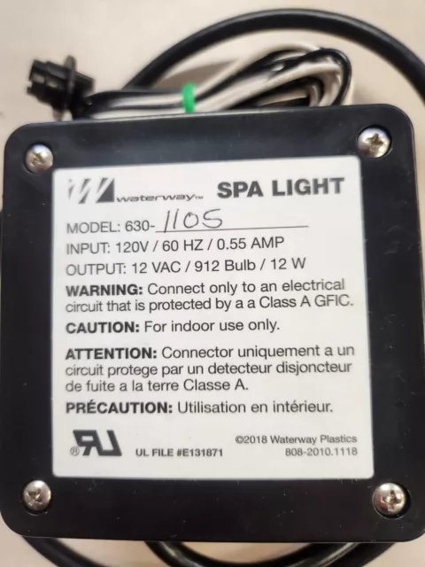 Waterway Spa Light Power Supply, 115v/12v, Model #630-1105 2