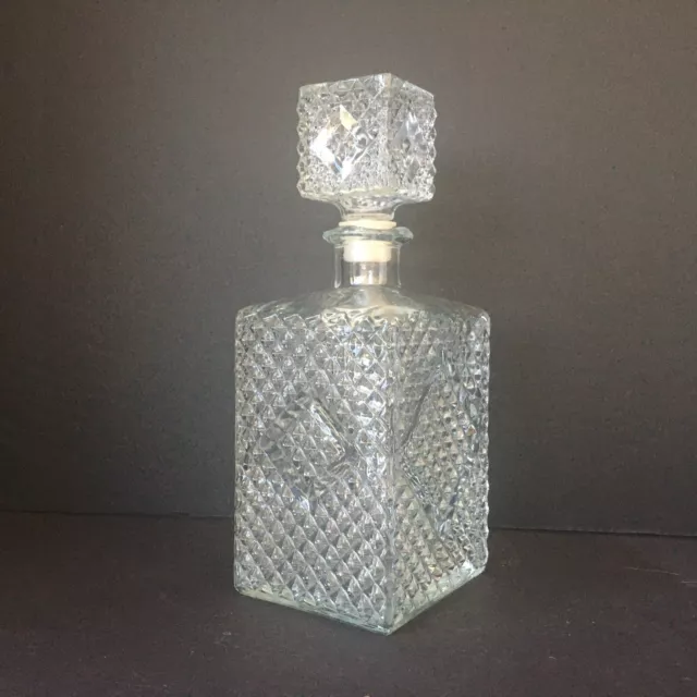 Crystal Glass Decanter Wine Bottle Bourbon Liquor Diamond Point Clear Stopper