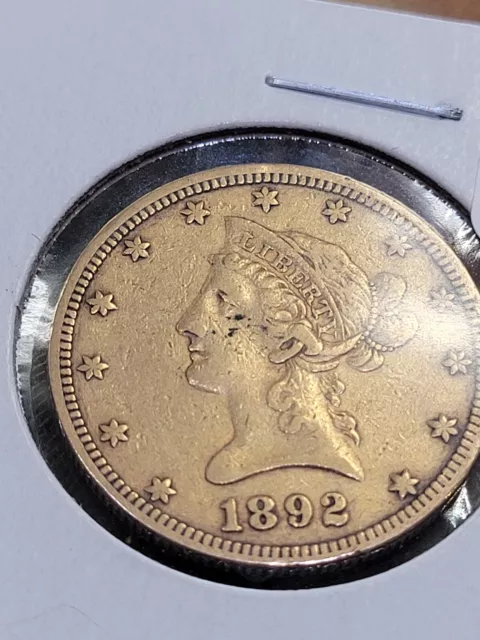 United States Liberty Head 1892 Ten Dollar Gold Coin USA $10 Eagle Ungraded