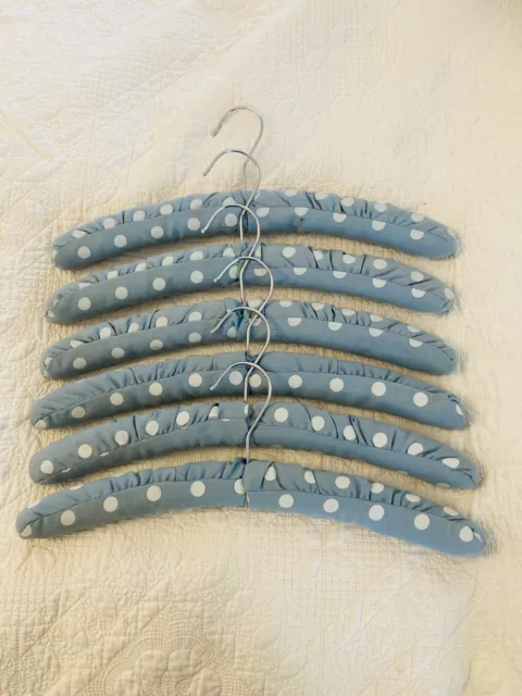 Padded coat clothes Hangers X 6 - blue with white spot Vintage retro job lot