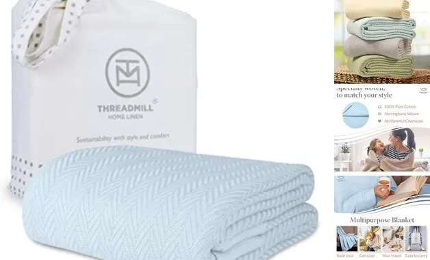 Mantas de algodón de lujo para cama tamaño queen | Queen para todas las estaciones/azul claro completo