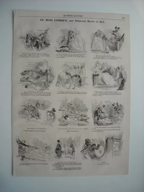 Caricatures 1865. Le Mois Comique. Par Edmond Morin Et Zed. 12 Caricatures Avec
