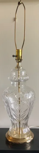 LARGE Stunning Antique Ornate Brass & Cut-Crystal Floral Design Table Lamp EUC