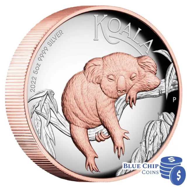 2022 $8 Koala 5oz Silver Proof High Relief Gilded Coin Perth Mint 2022 $8 Koala 5oz Silver Proof High Relief Gilded Coin Perth Mint