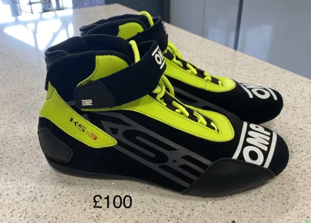 Kids OMP Junior Karting Boots Neon Yellow Size 3.5 With Bag