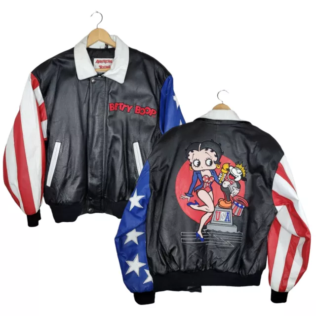 Vintage 90s Betty Boop USA Leather Jacket Motorcycle Cartoon Pop Baggy Medium