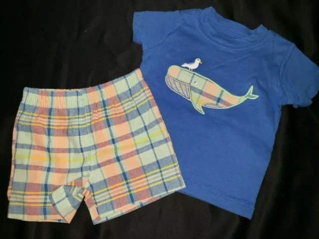 baby boys CARTERS 2 pc SET SHORTS TOP plaid WHALE PIGEON size 6 months CUTE@@