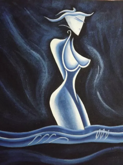 Gran lienzo de pintura al óleo blue nude mujer abstracto original lesbiana gay