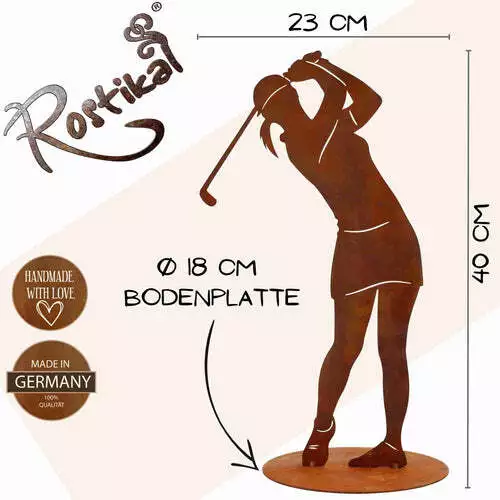 Golfer Figur 40 cm Rost Metall Dekoration Golferin Skulptur Garten Golf Geschenk 2