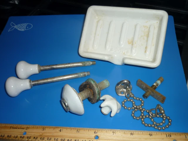 Antique VTG Farmhouse Porcelain Bathroom Fixture Soap Dish and parts