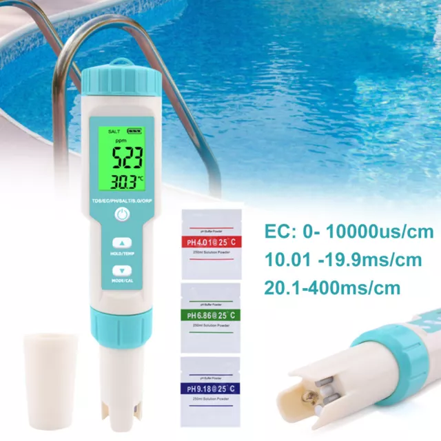 7-In-1 Water Quality PH Tester TDS ORP SG EC Meter Salinity Temperature Monitor