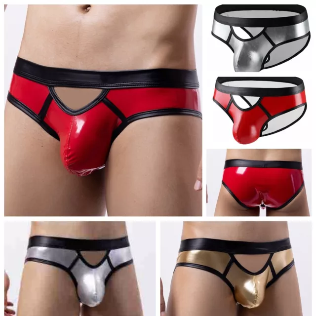 Sous-vêtements Homme String Cuir Ouvert Latex Slip Gay Bulge Pouche Lingerie