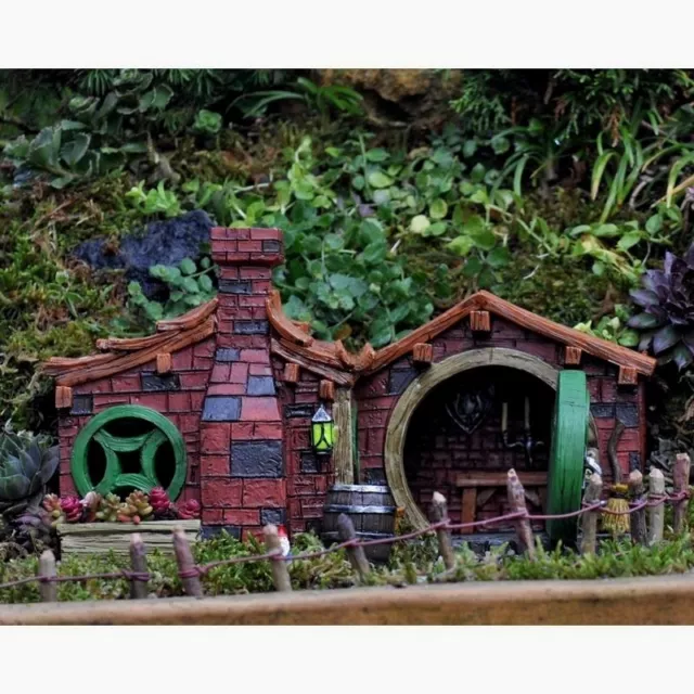 Miniature Garden Brick Hill Home House  Hinged Door Lantern Glows Shire GO 17253