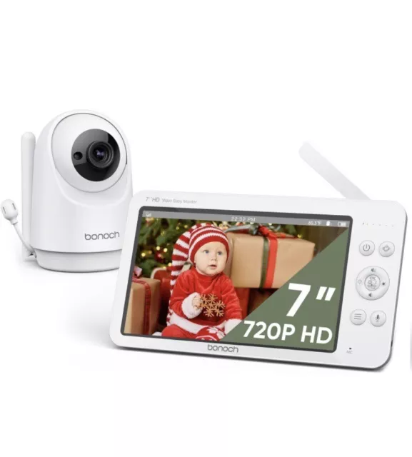 Baby Monitor With Camera and Audio,7’’ 720P HD Video No WiFi  No App - White