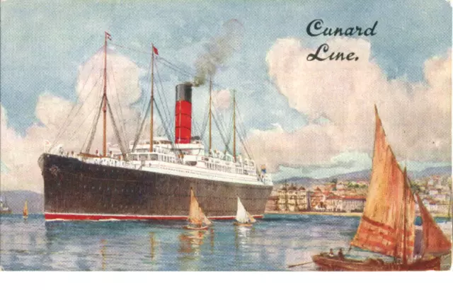 1910 postal Cunard Line transatlántico de inmigrantes RMS IVERNIA como anuncio Cunard