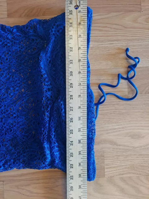 Ralph Lauren Halter Swim Top Blue Women's Crochet Lace Lightly Lined Size Large 3