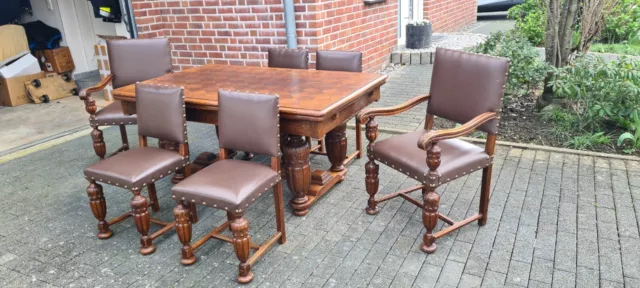 Essgruppe Historismus  Gründerzeit 4 Stühle  +2 Armlehnsessel + Tisch ausziehbar