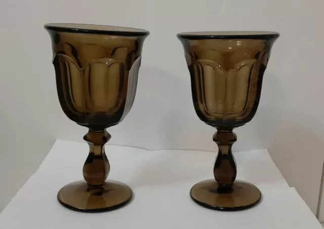 LOT OF 4 VNT. Imperial Brown Old Williamsburg Paneled Goblet Water Stem Glasses